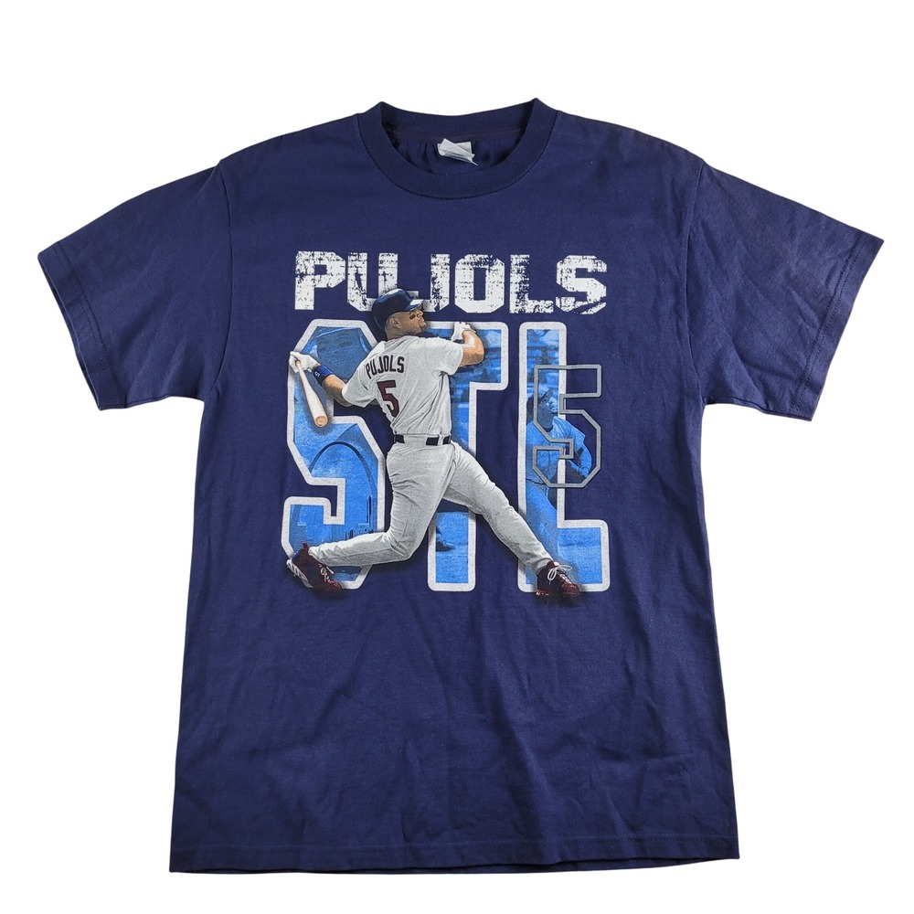 Vintage Albert Pujols STL Cardinals T-Shirt Mens M Blue Graphic Tee Short Sleeve